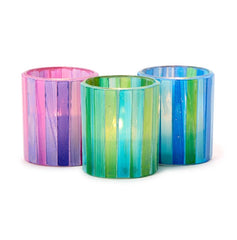 Mosaic Striations Set of 6 Tealight / Votive Candle Holders Includes 3 Colors: Blue, Green, Pink - Two's Company