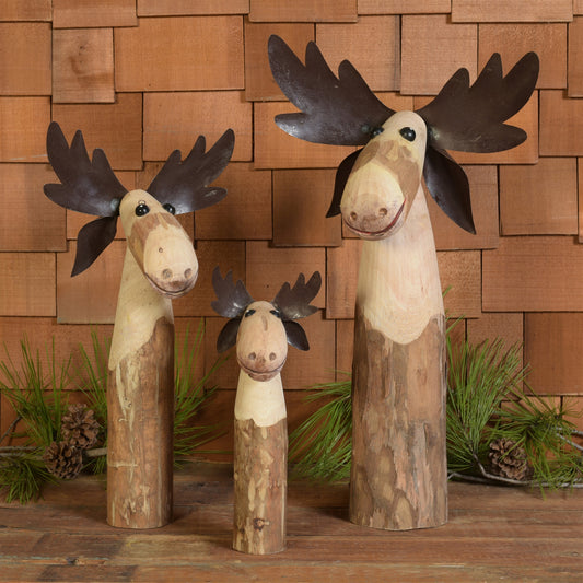 Moose, Wood & Metal - Large Set Of 4 By HomArt | Figurines | Modishstore - 1