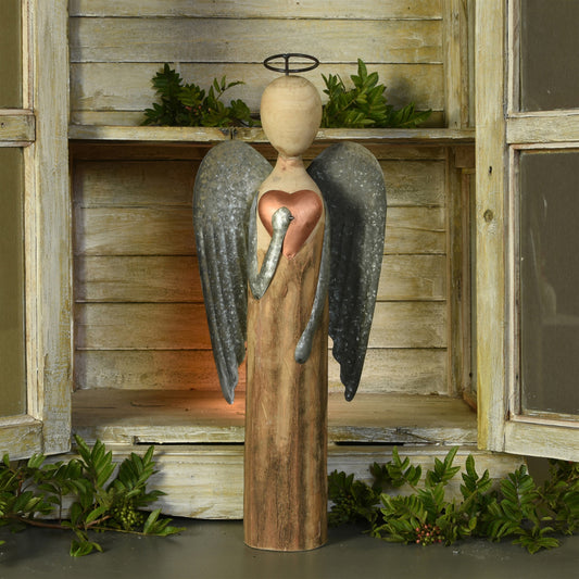Angel with Heart, Wood & Metal - Large Set Of 4 By HomArt | Figurines | Modishstore - 1