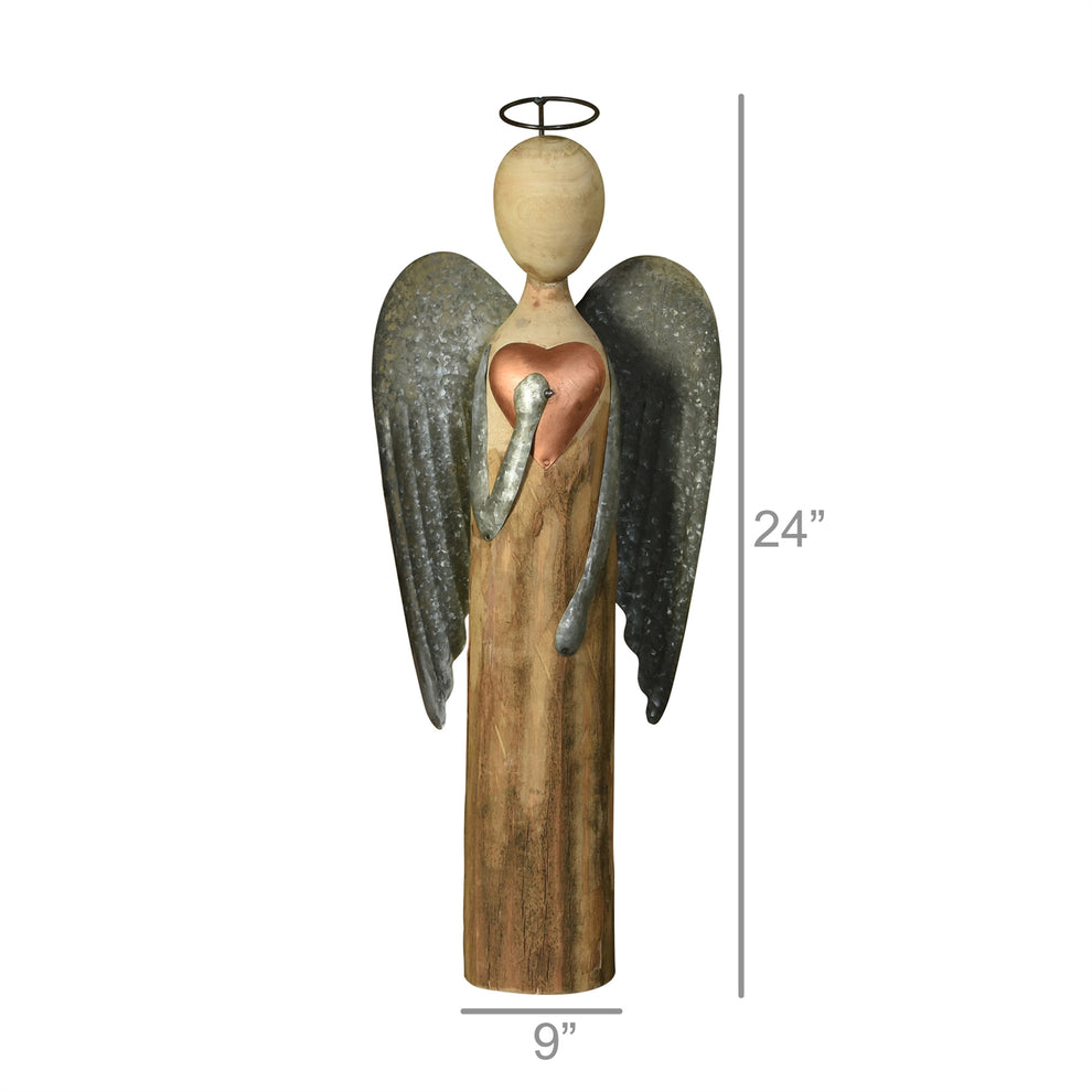 Angel with Heart, Wood & Metal - Large Set Of 4 By HomArt | Figurines | Modishstore - 3