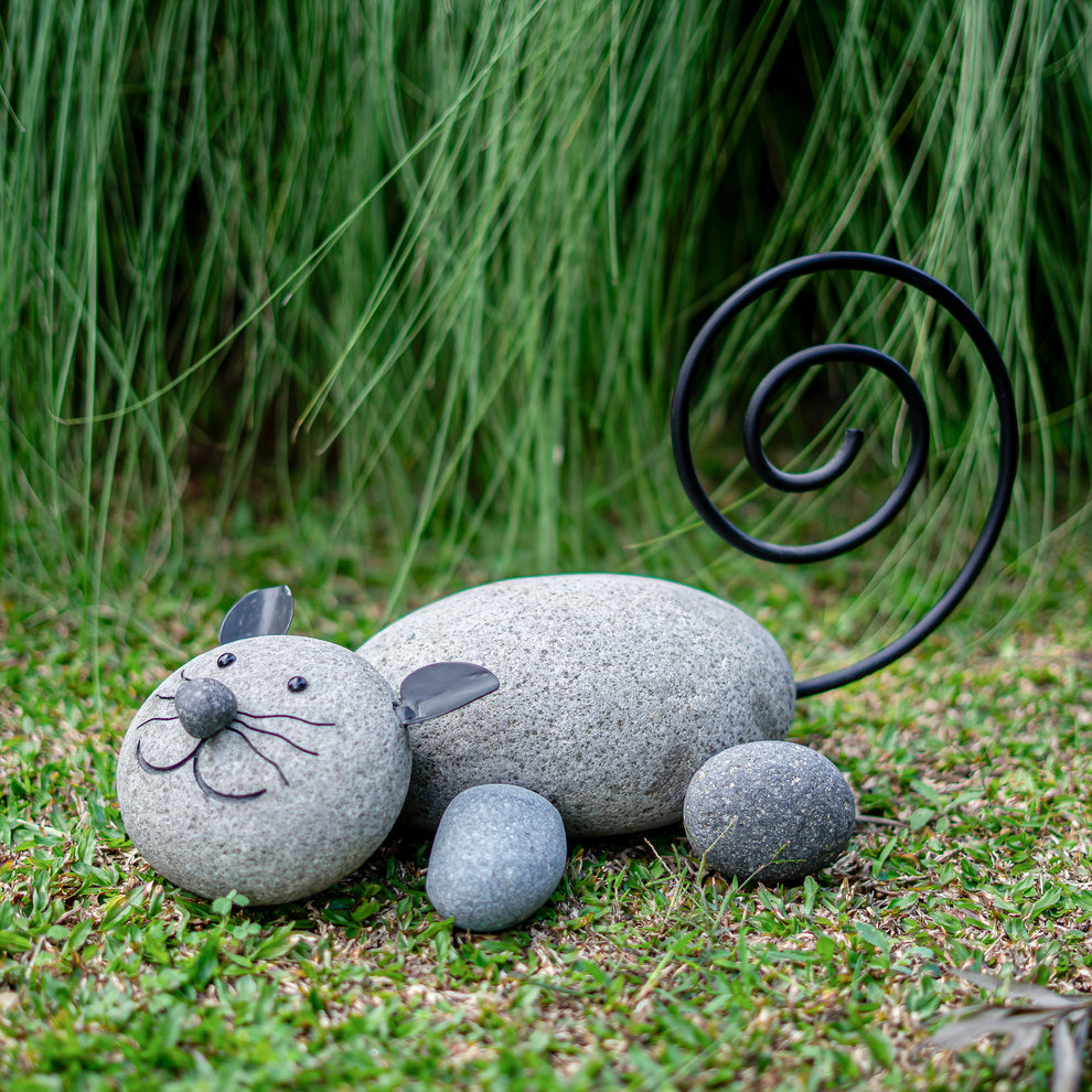 Stone Lying Cat Set of 2 By Garden Age Supply | Minerals and Stones | Modishstore - 2