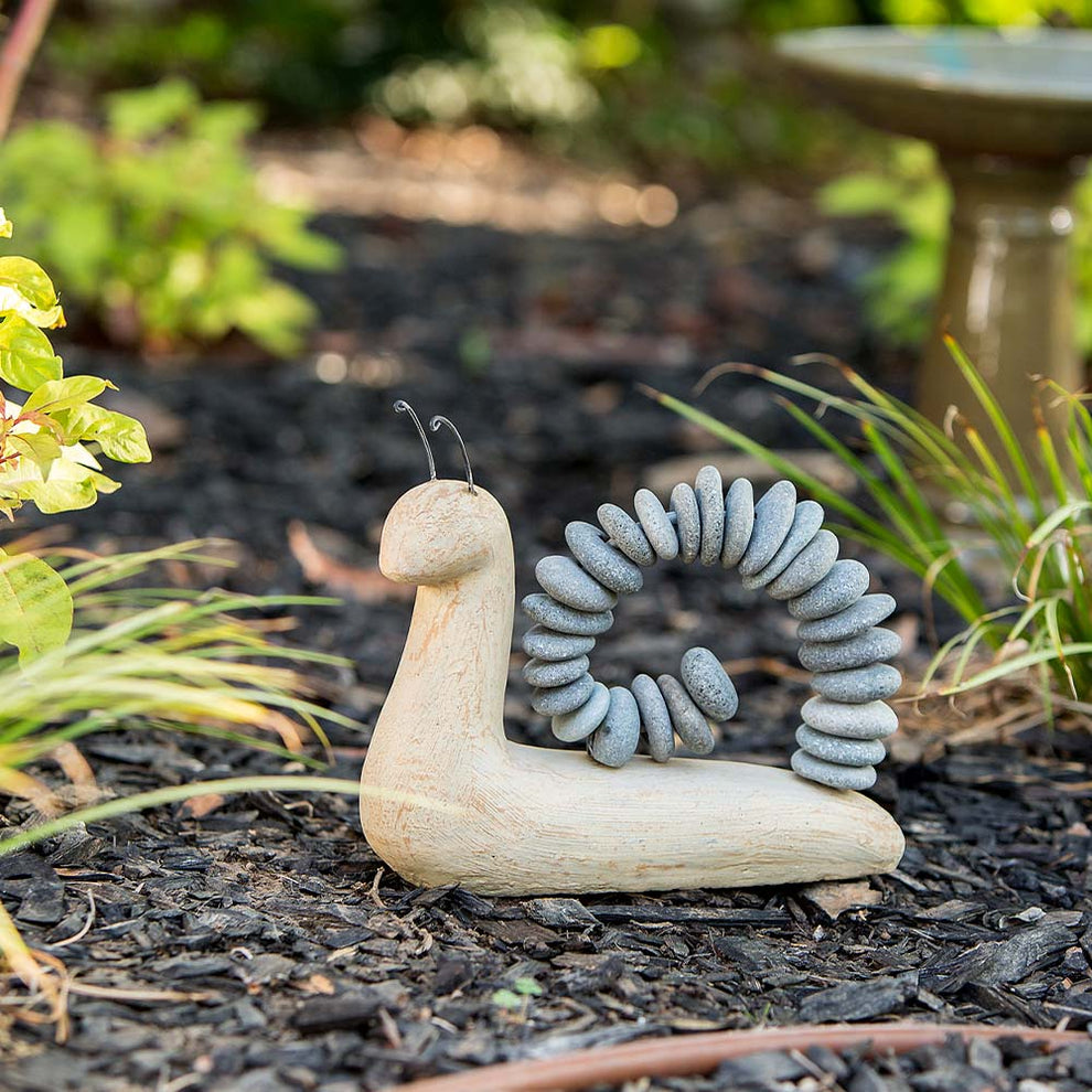 Beach Pebble Snail - Grey Stones Set of 2 By Garden Age Supply | Minerals and Stones | Modishstore - 2