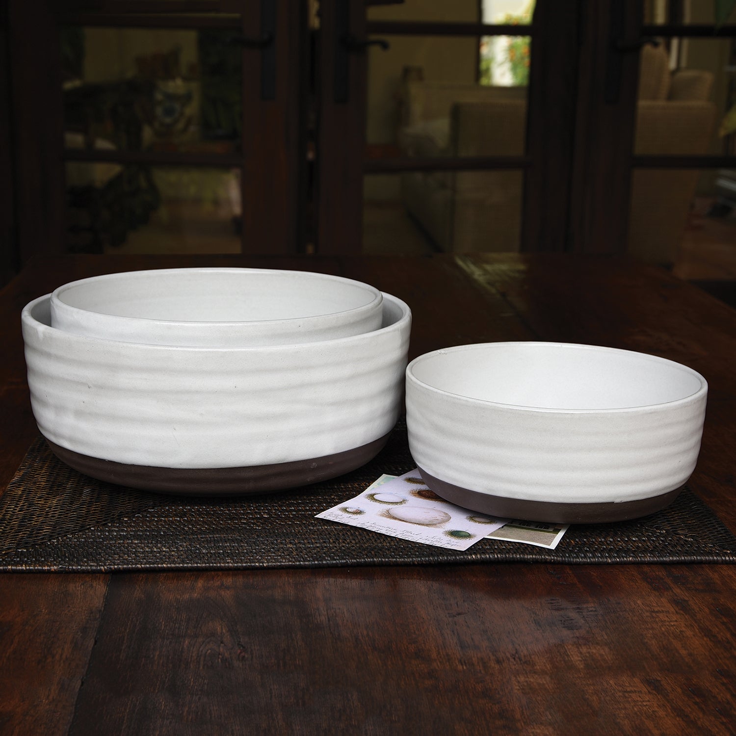 Liam Ceramic Serving Bowls - Set of 3 - Partial Glaze By HomArt | Decorative Bowls | Modishstore - 1