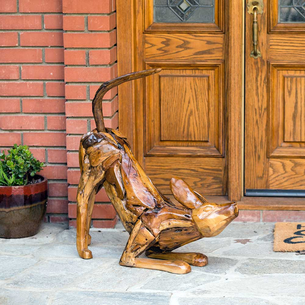Teak Stretching Dog By Garden Age Supply | Sculptures | Modishstore - 2