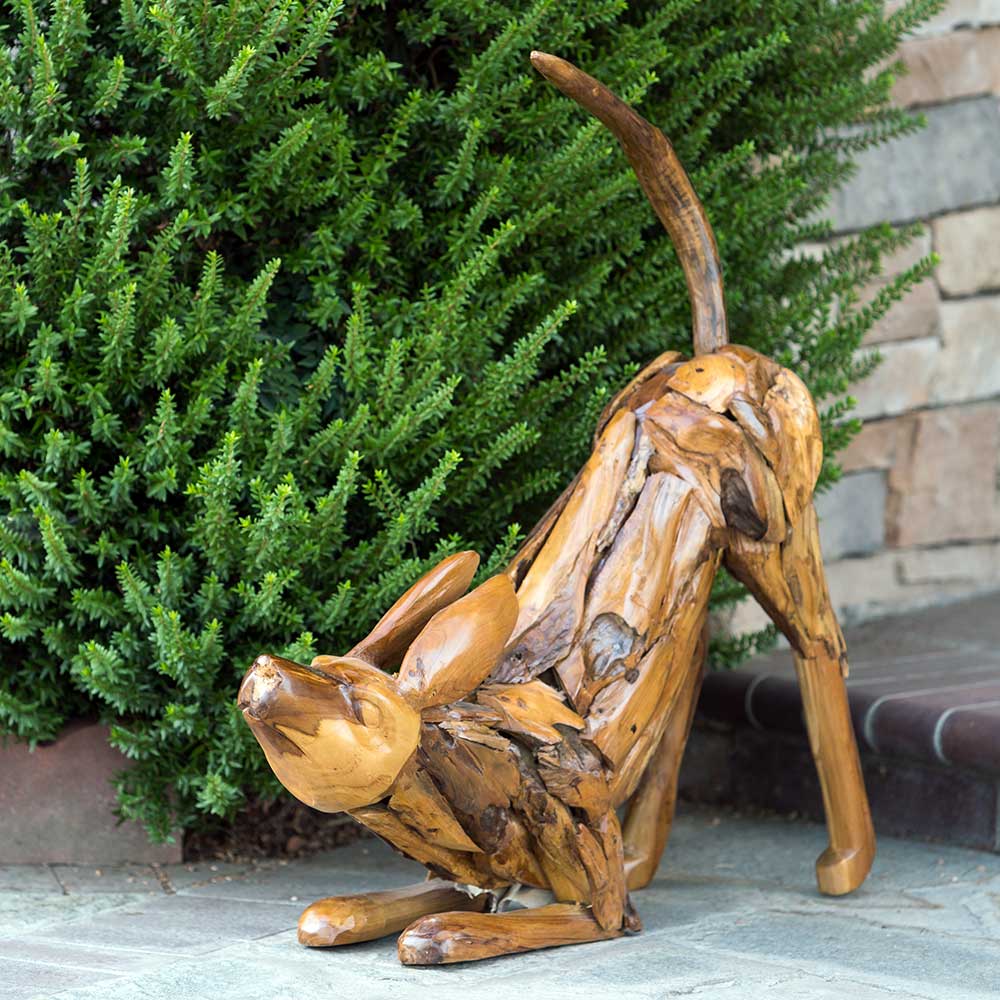 Teak Stretching Dog By Garden Age Supply | Sculptures | Modishstore - 1