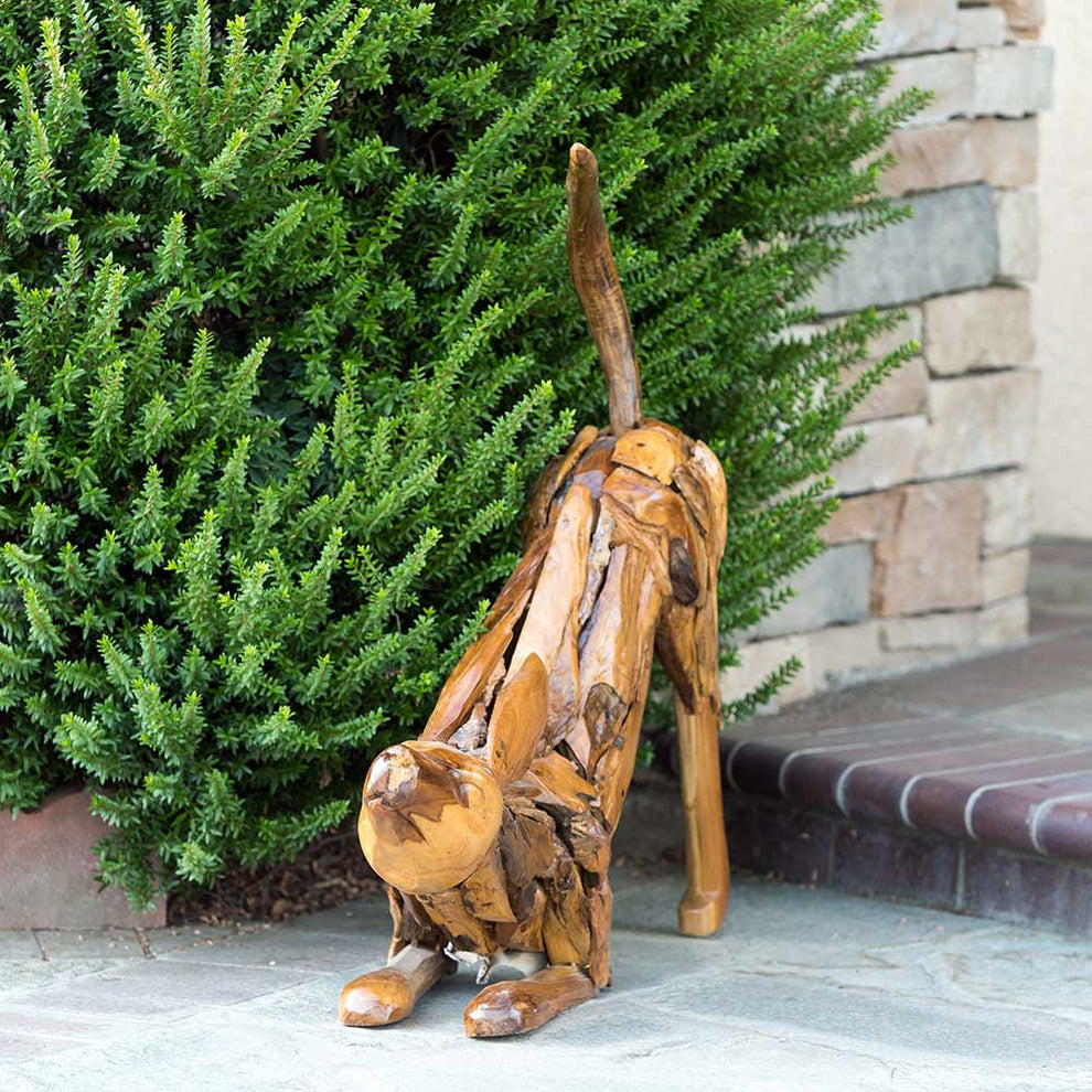 Teak Stretching Dog By Garden Age Supply | Sculptures | Modishstore - 3