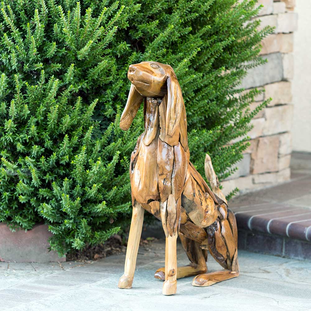 Teak Sitting Dog By Garden Age Supply | Sculptures | Modishstore - 1