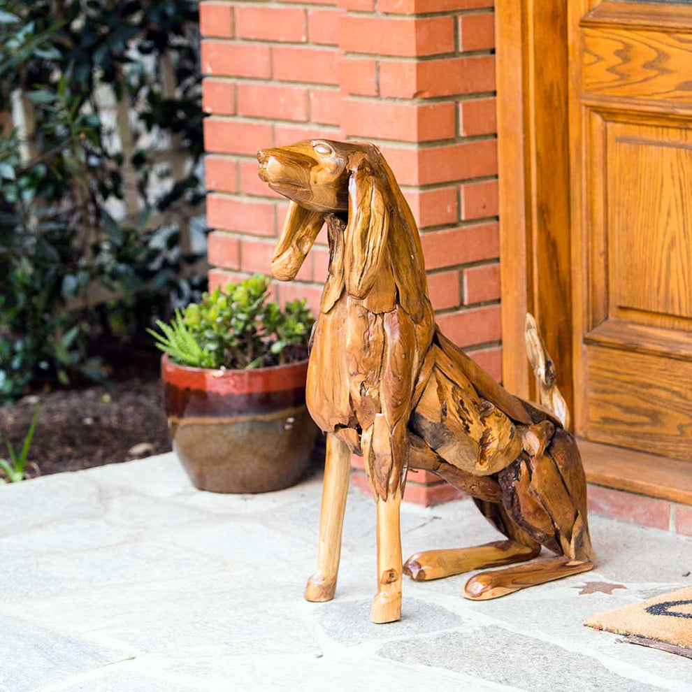 Teak Sitting Dog By Garden Age Supply | Sculptures | Modishstore - 2