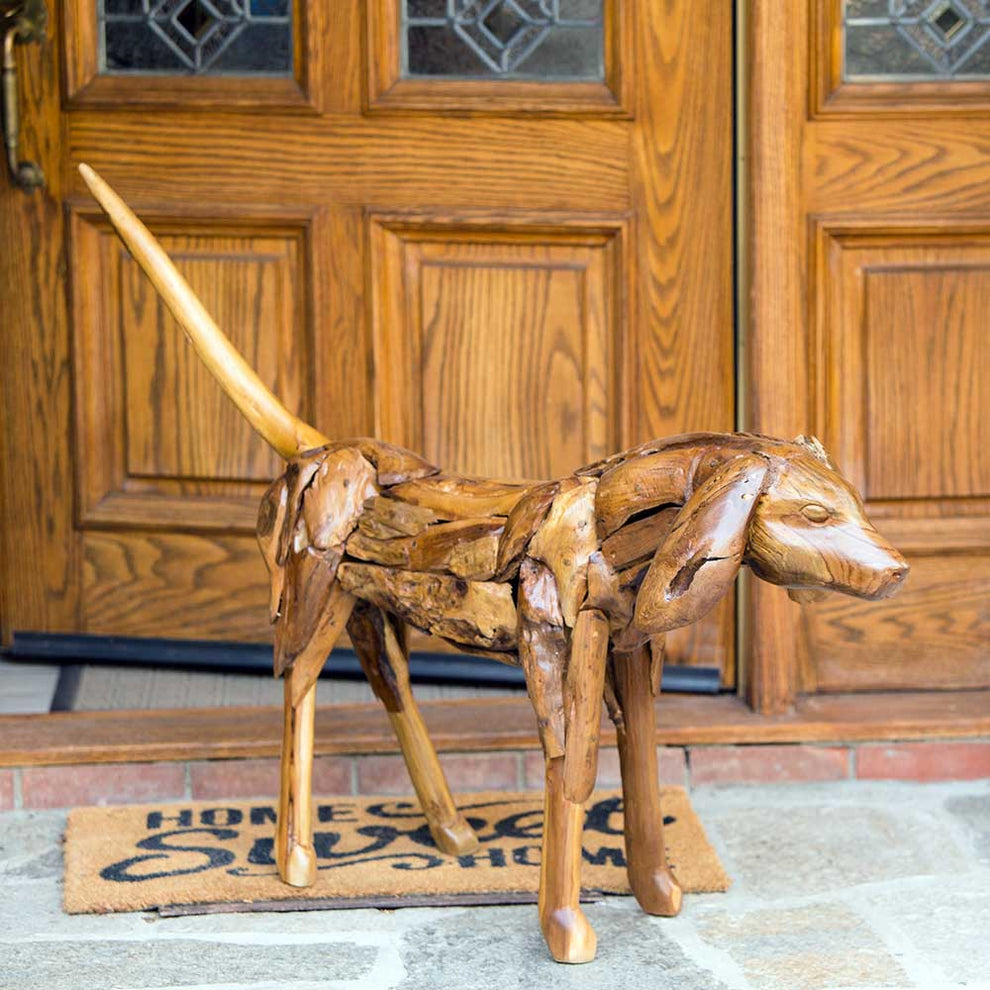 Teak Walking Dog By Garden Age Supply | Sculptures | Modishstore - 2