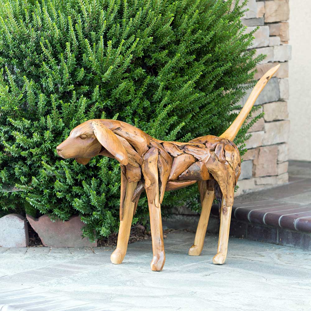 Teak Walking Dog By Garden Age Supply | Sculptures | Modishstore - 1