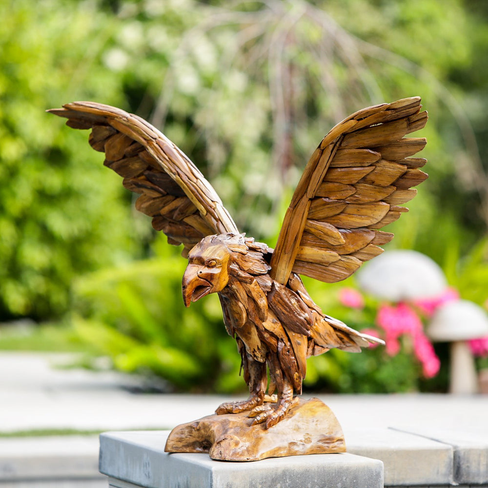 Teak Eagle 24" Tall By Garden Age Supply | Sculptures | Modishstore - 1
