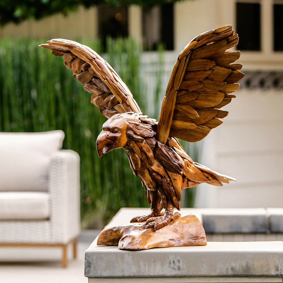 Teak Eagle 24" Tall By Garden Age Supply | Sculptures | Modishstore - 2