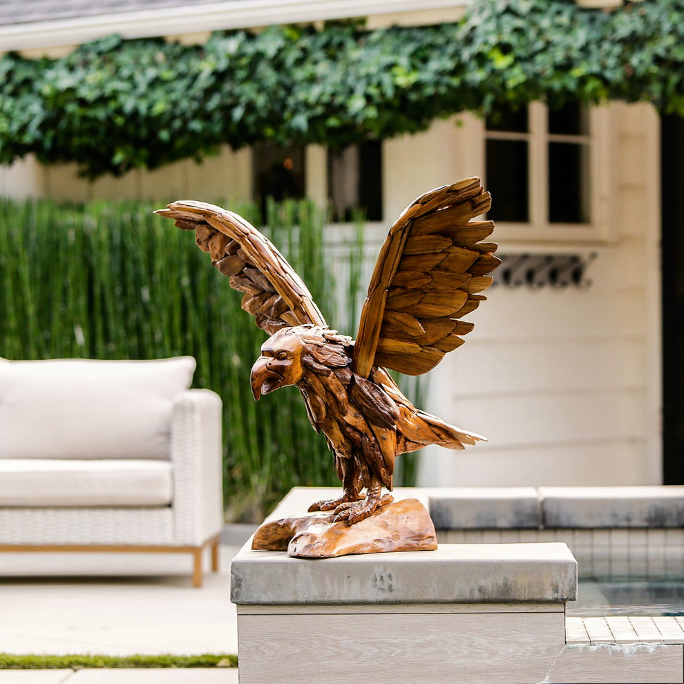 Teak Eagle 24" Tall By Garden Age Supply | Sculptures | Modishstore - 3