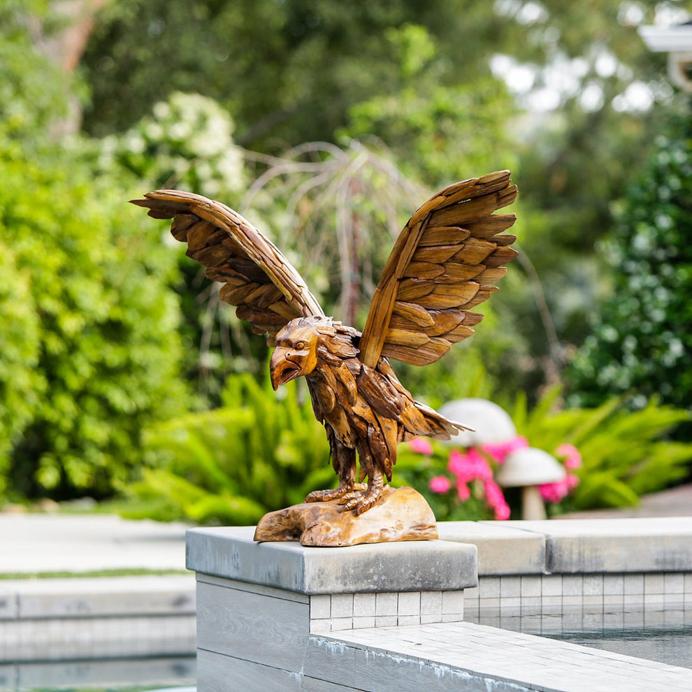 Teak Eagle 24" Tall By Garden Age Supply | Sculptures | Modishstore - 4