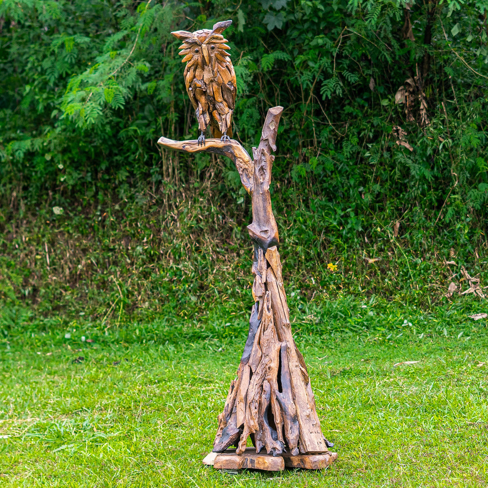 Teak Root Owl on Tree By Garden Age Supply | Sculptures | Modishstore - 3