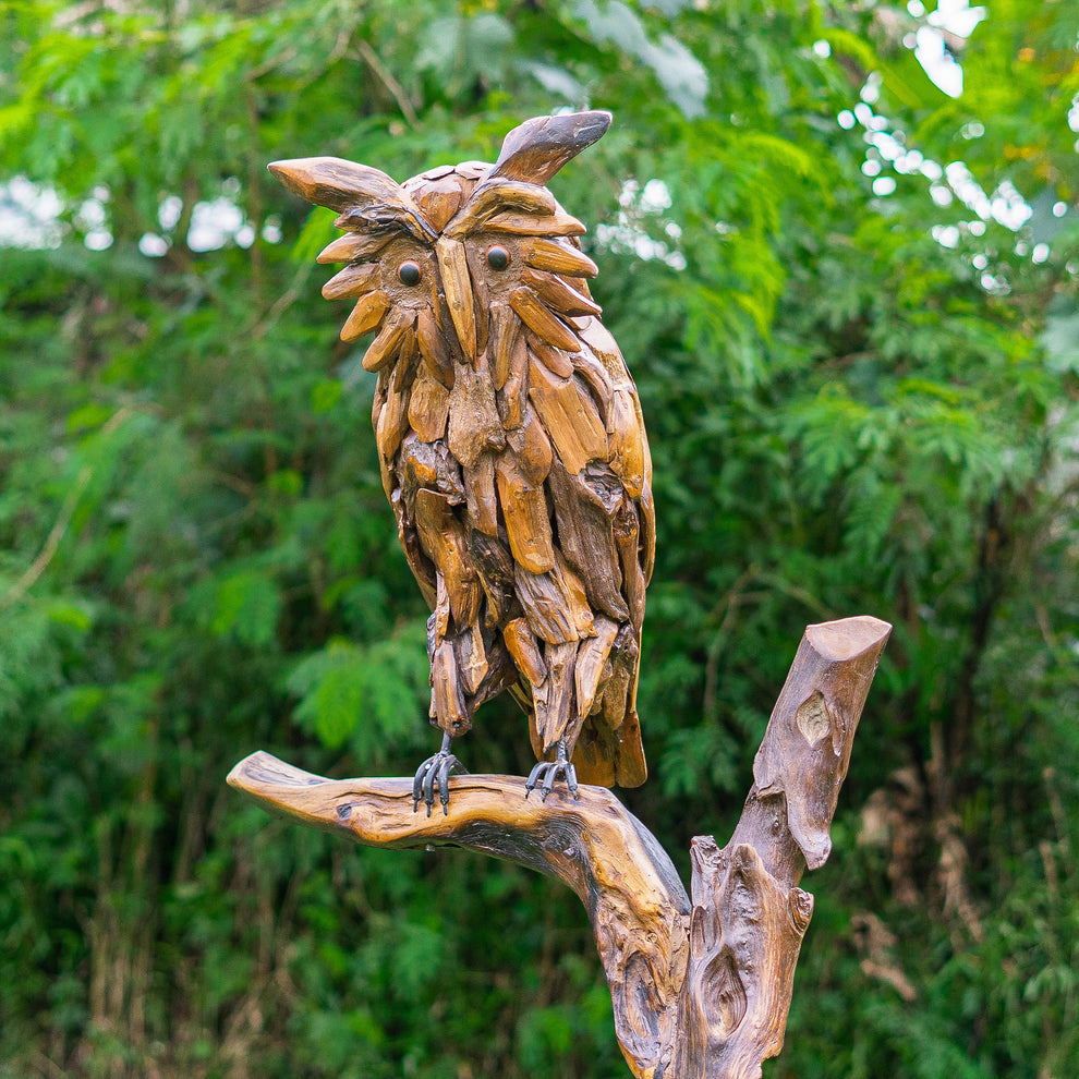 Teak Root Owl on Tree By Garden Age Supply | Sculptures | Modishstore - 2