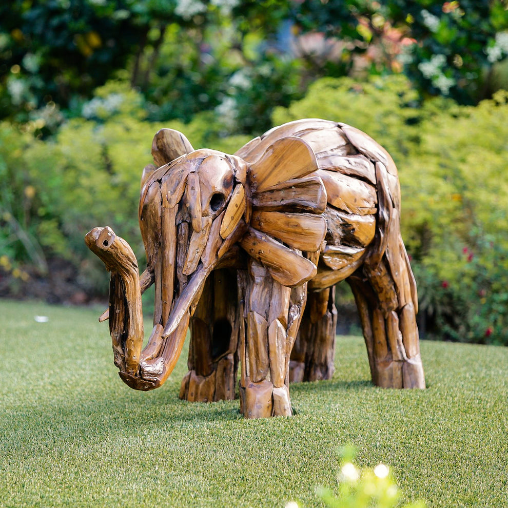 Teak Baby Elephant By Garden Age Supply | Sculptures | Modishstore - 4