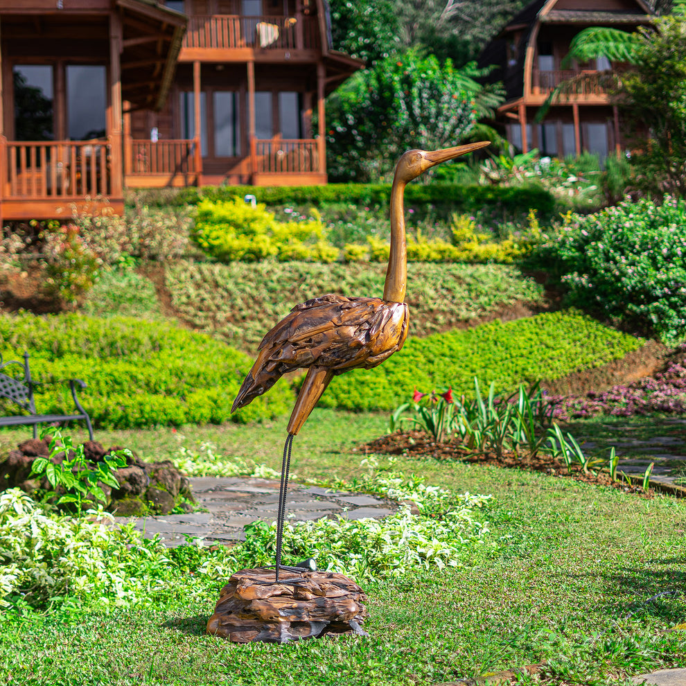 Teak Crane 72"H By Garden Age Supply | Sculptures | Modishstore - 3