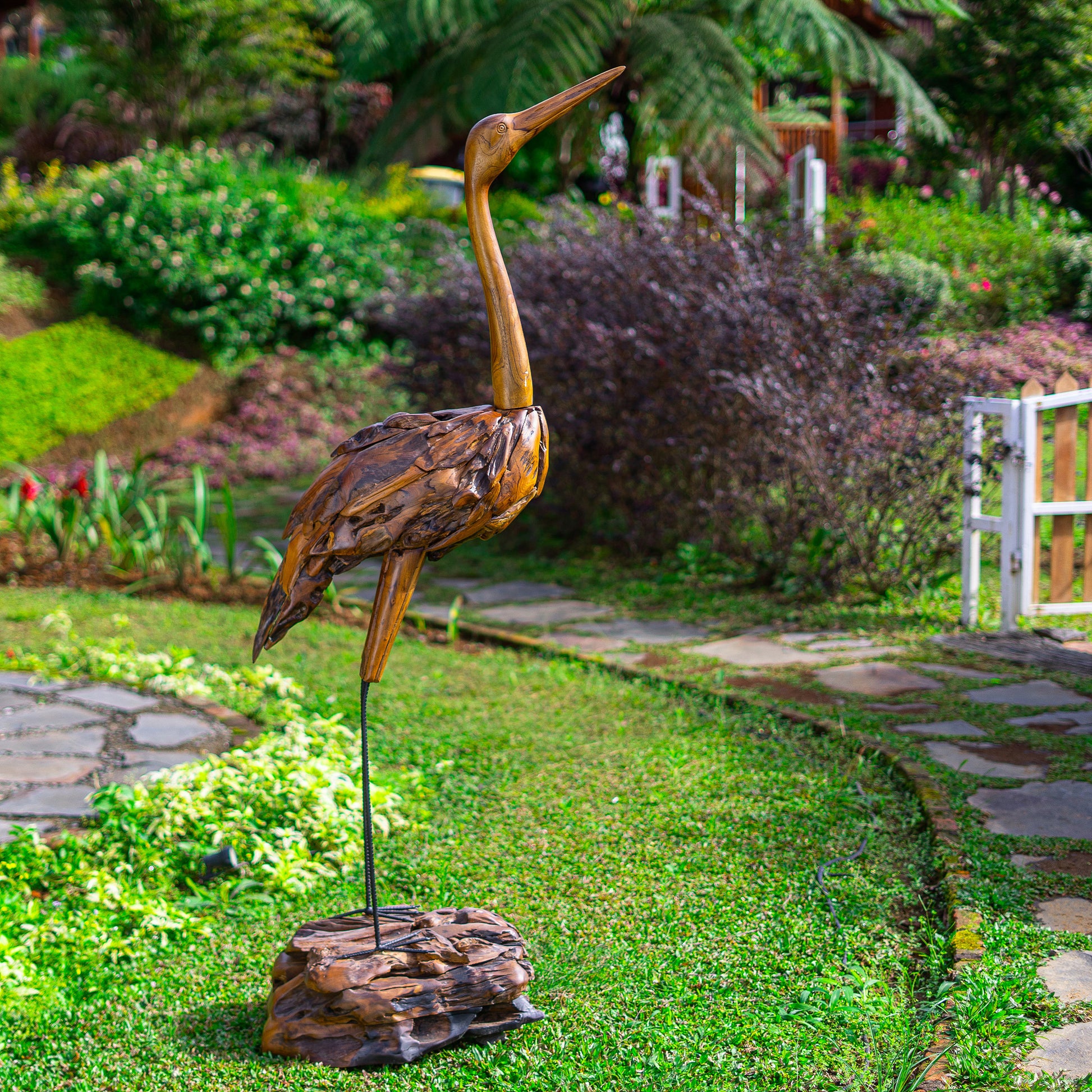 Teak Crane 72"H By Garden Age Supply | Sculptures | Modishstore - 1