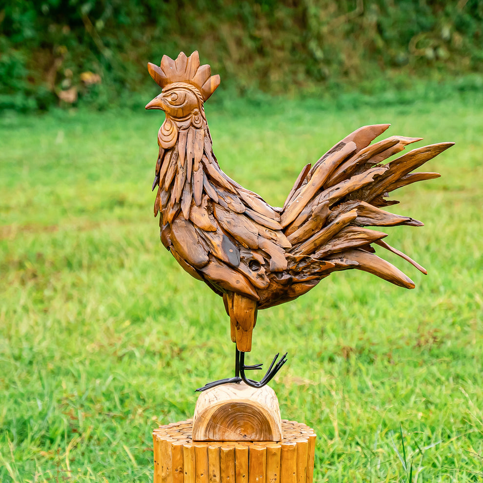 Teak Rooster By Garden Age Supply | Sculptures | Modishstore - 2
