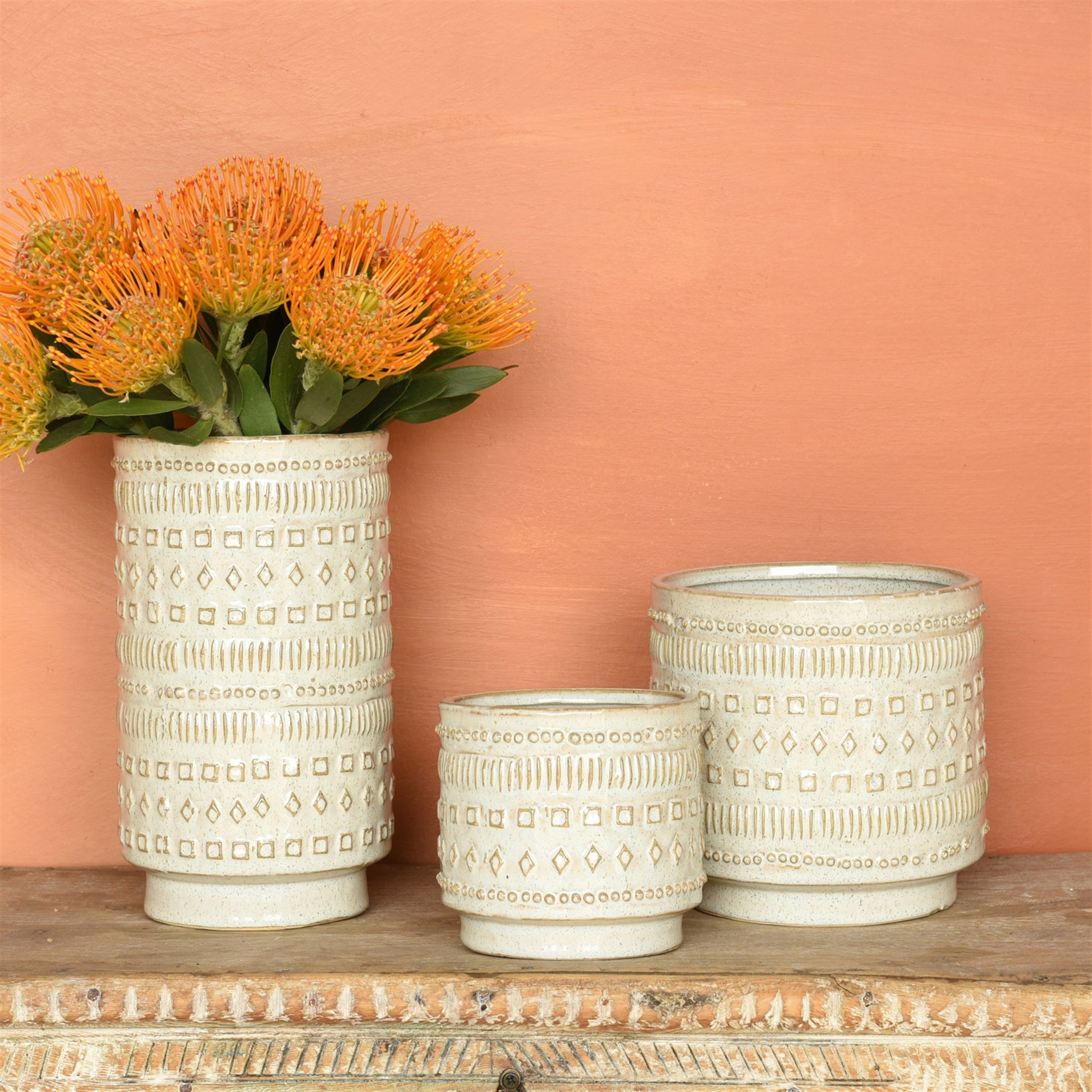 Peru Cachepot, Ceramic - Large - White Set Of 4 By HomArt | Planters, Troughs & Cachepots | Modishstore - 4