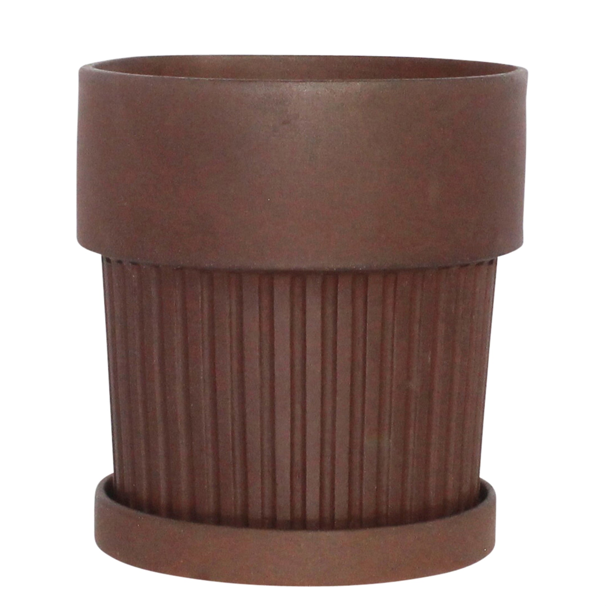 Ribbed Clay Pot & Saucer - Large - Brown Clay Set Of 4 By HomArt | Planters, Troughs & Cachepots | Modishstore - 2