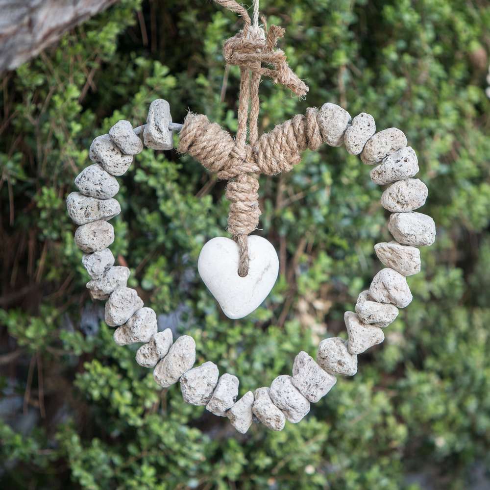 Feather Rock Heart Wreathe with Stone Heart Set of 3 By Garden Age Supply | Minerals and Stones | Modishstore - 1