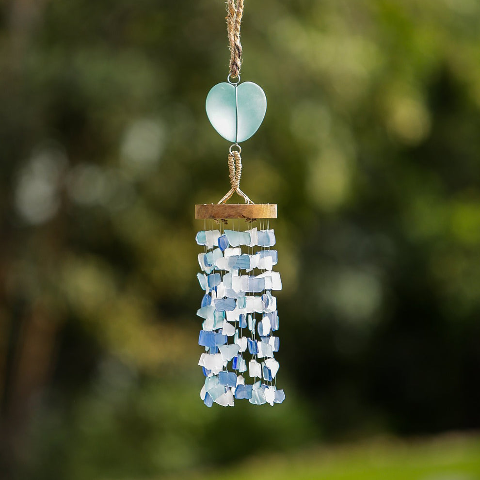 Recycled Glass Heart Mobile Set of 4 By Garden Age Supply | Garland & Wreath | Modishstore - 4