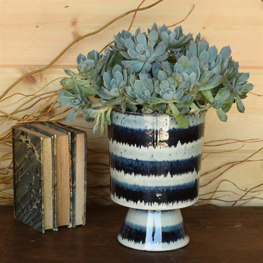 Toku Chalice, Ceramic - Indigo Stripe Set Of 4 By HomArt | Ornaments | Modishstore