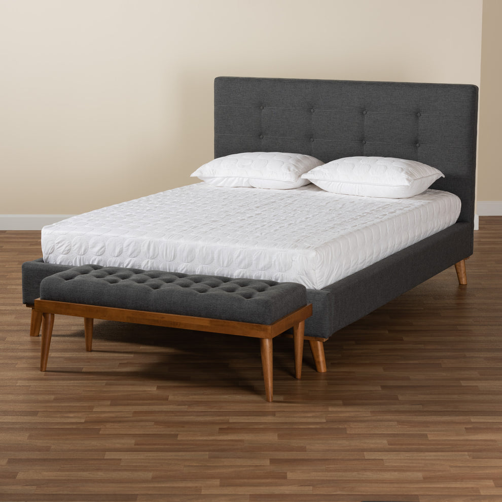 Baxton Studio Valencia Mid-Century Modern Dark Grey Fabric Upholstered Queen Size 2-Piece Bedroom Set | Beds | Modishstore - 9