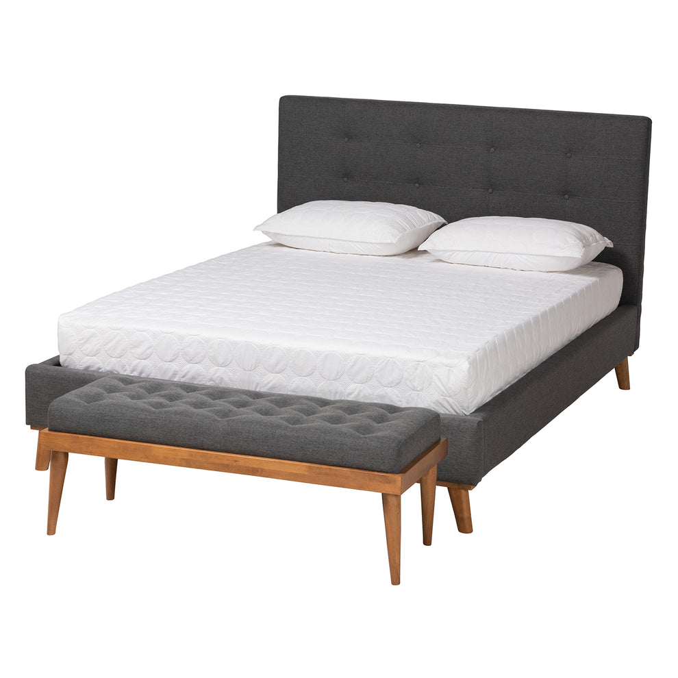 Baxton Studio Valencia Mid-Century Modern Dark Grey Fabric Upholstered King Size 2-Piece Bedroom Set | Beds | Modishstore - 2
