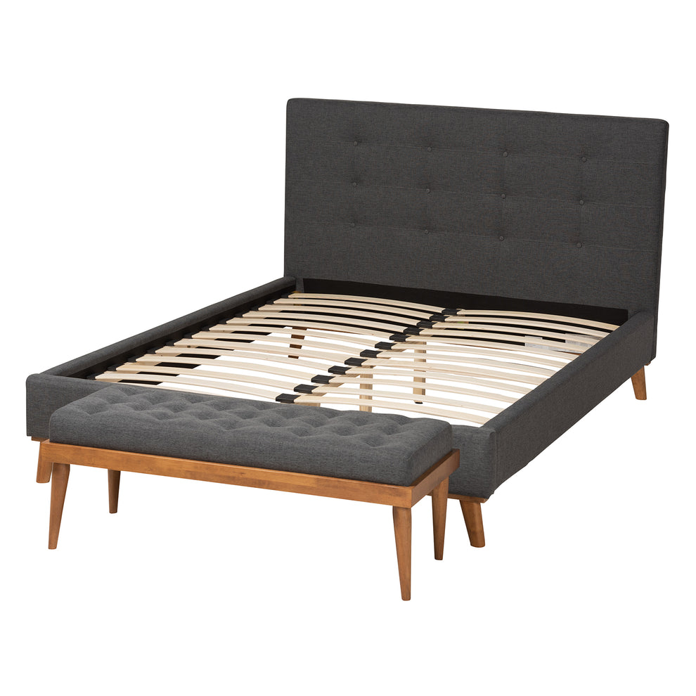 Baxton Studio Valencia Mid-Century Modern Dark Grey Fabric Upholstered Full Size 2-Piece Bedroom Set | Beds | Modishstore - 3