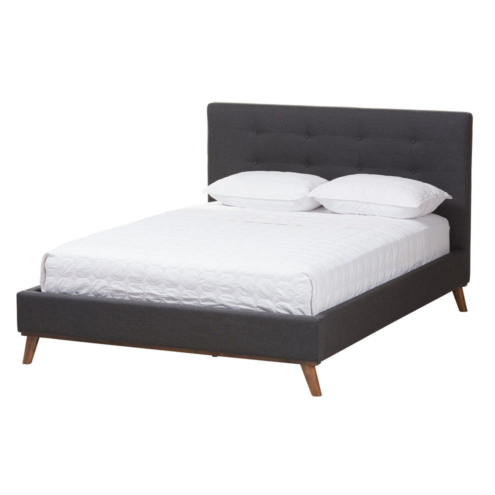 Baxton Studio Valencia Mid-Century Modern Dark Grey Fabric Upholstered Queen Size 2-Piece Bedroom Set | Beds | Modishstore - 4