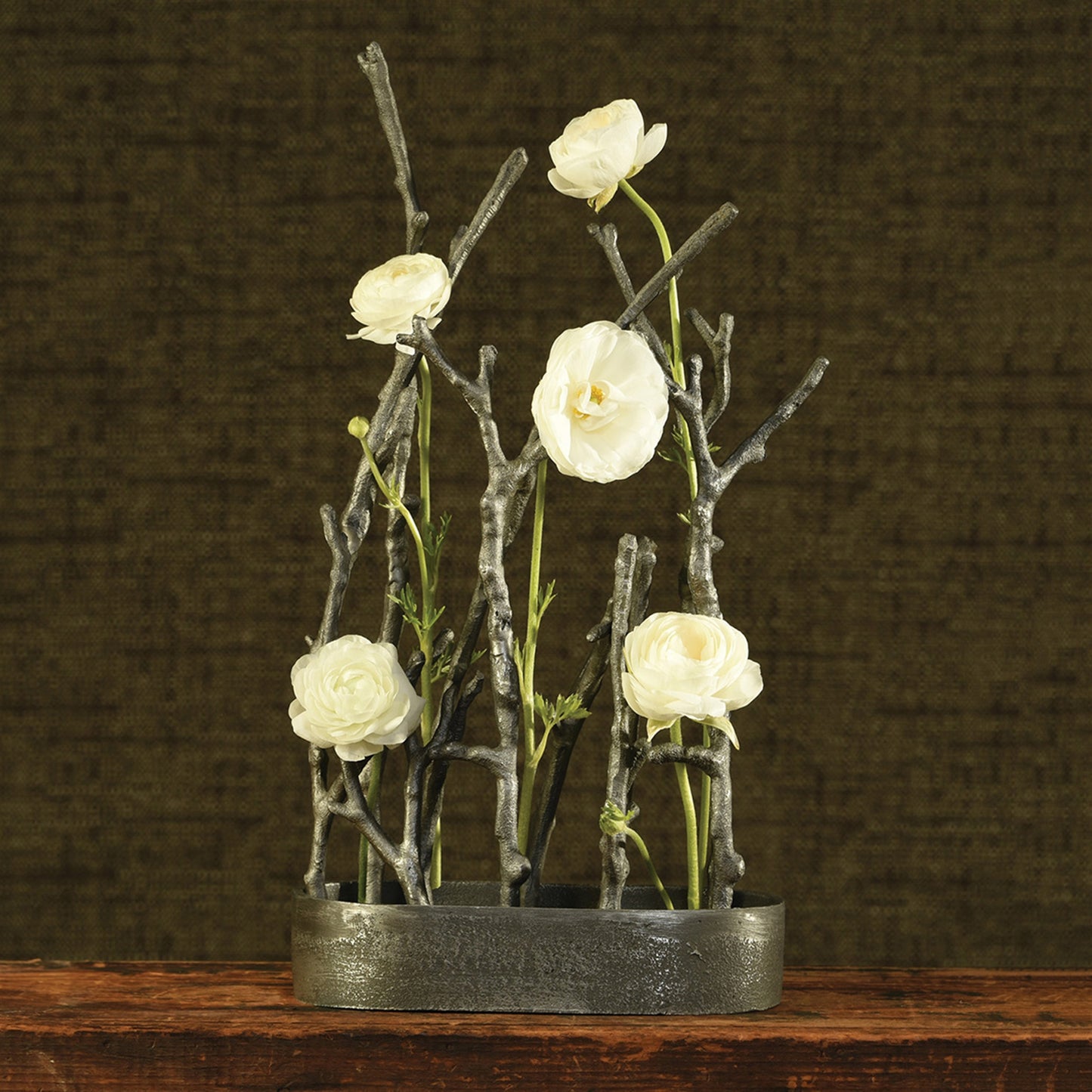 Sculptural Branch Vase, Metal - Oval - Nickle By HomArt | Vases | Modishstore - 2