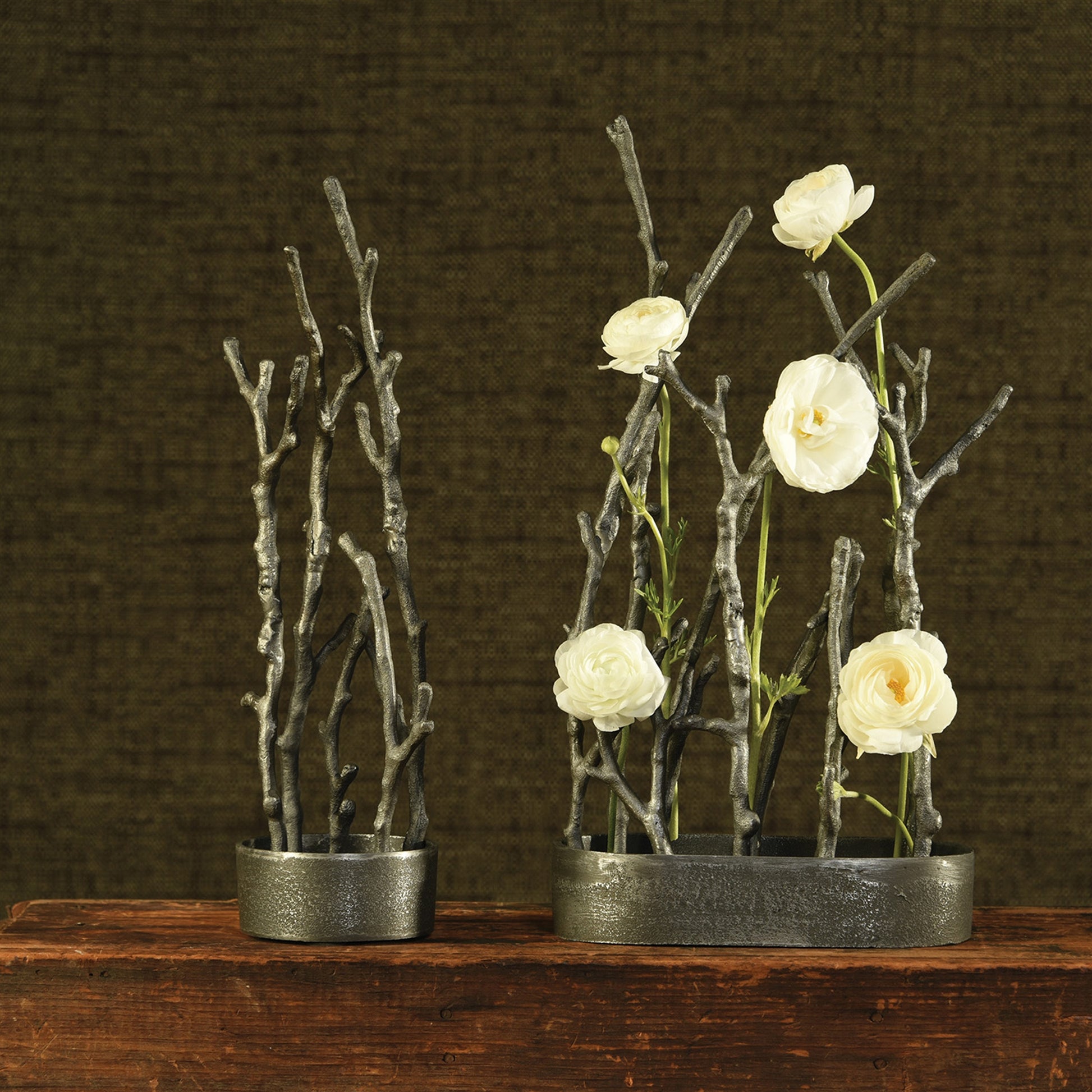 Sculptural Branch Vase, Metal - Oval - Nickle By HomArt | Vases | Modishstore - 5