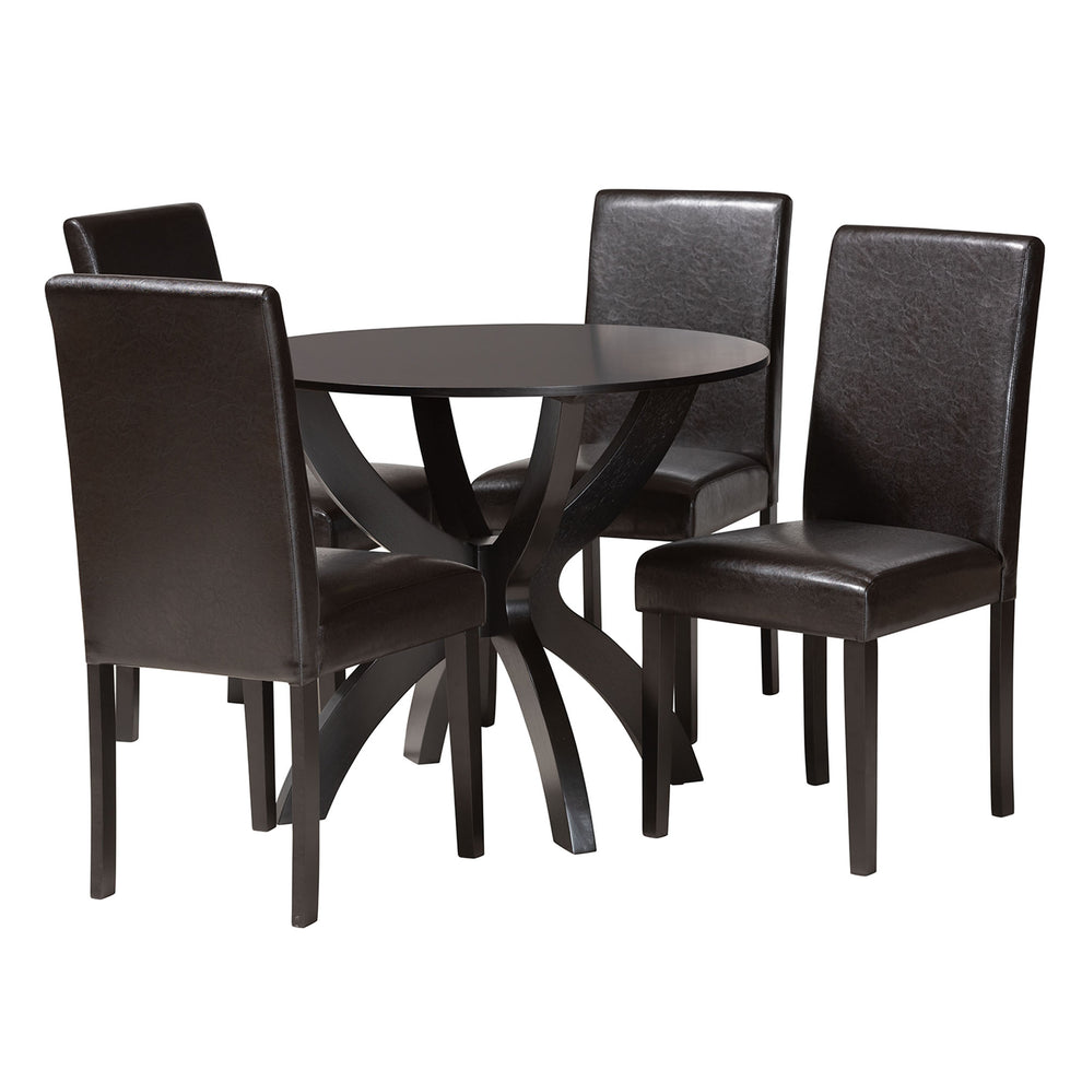 Baxton Studio Trine Modern Espresso Brown Faux Leather and Wood 5-Piece Dining Set | Dining Sets | Modishstore - 4