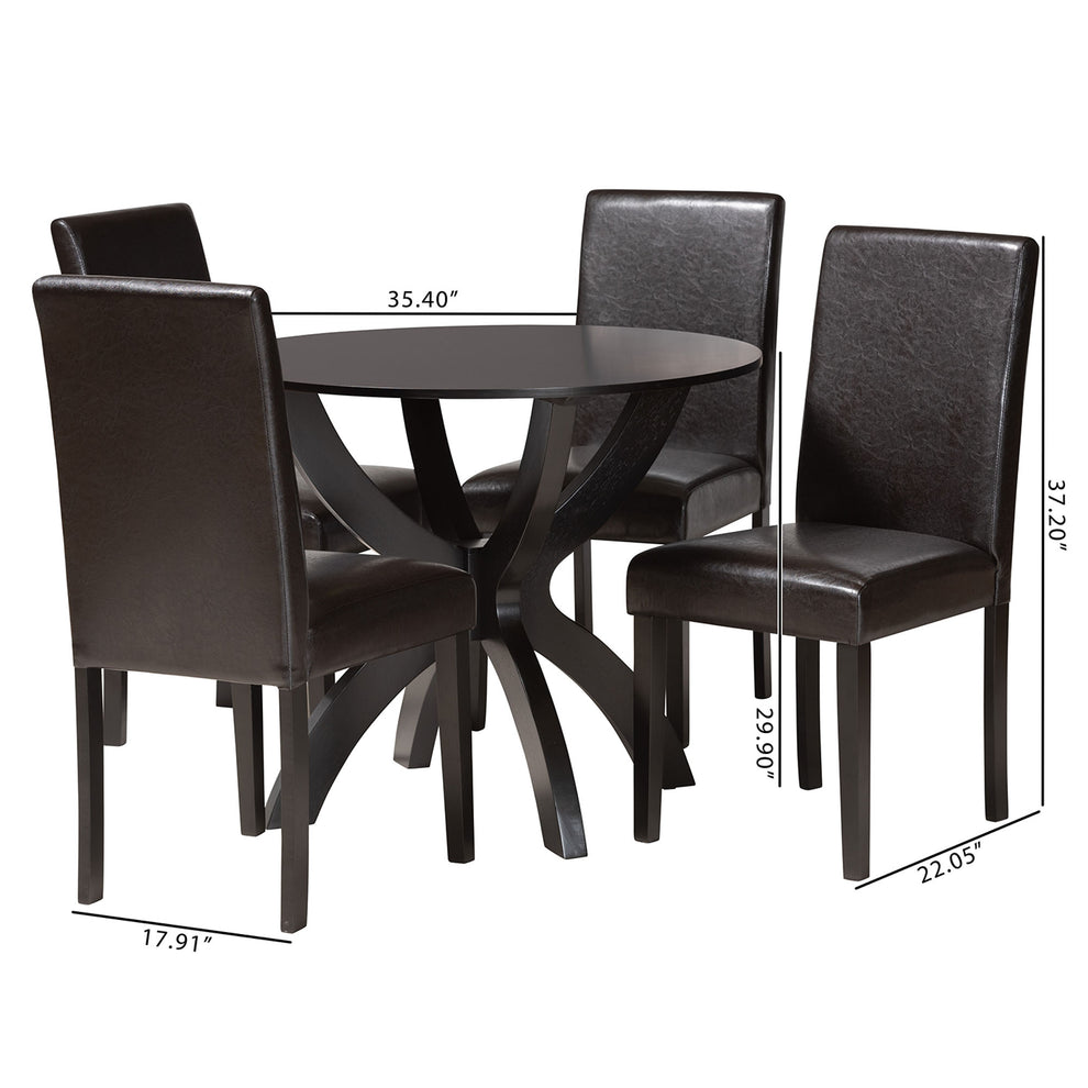 Baxton Studio Trine Modern Espresso Brown Faux Leather and Wood 5-Piece Dining Set | Dining Sets | Modishstore - 3