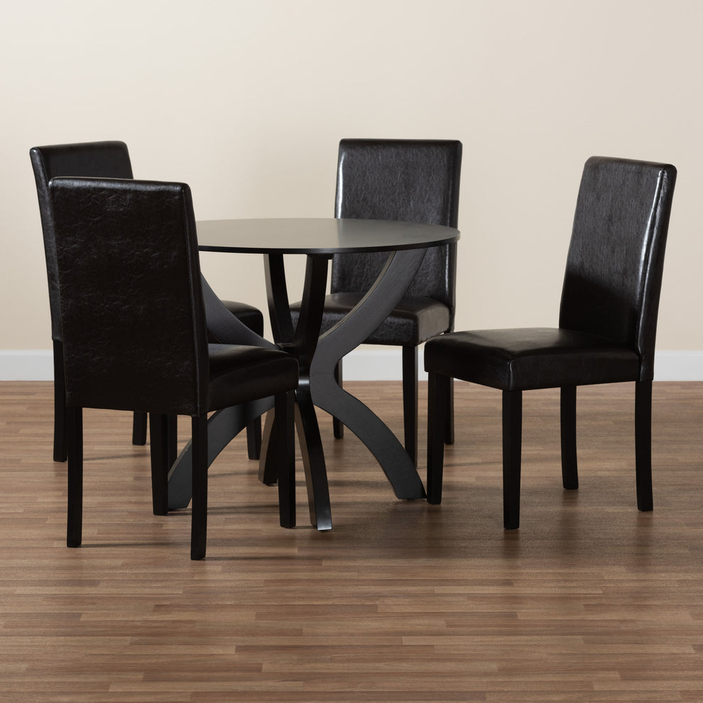 Baxton Studio Trine Modern Espresso Brown Faux Leather and Wood 5-Piece Dining Set | Dining Sets | Modishstore - 2