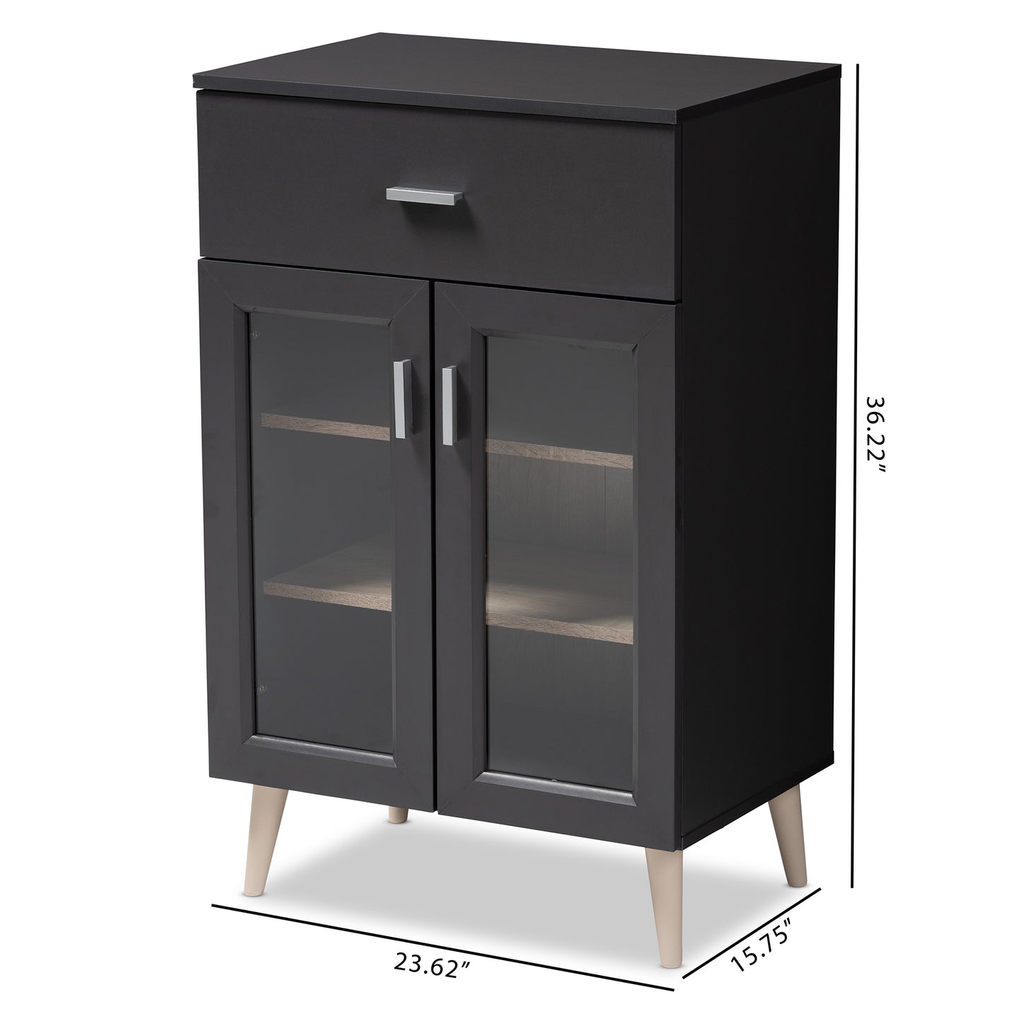 Baxton Studio Jonas Modern and Contemporary Dark Grey and Oak Brown Finished Kitchen Cabinet | Cabinets | Modishstore - 3