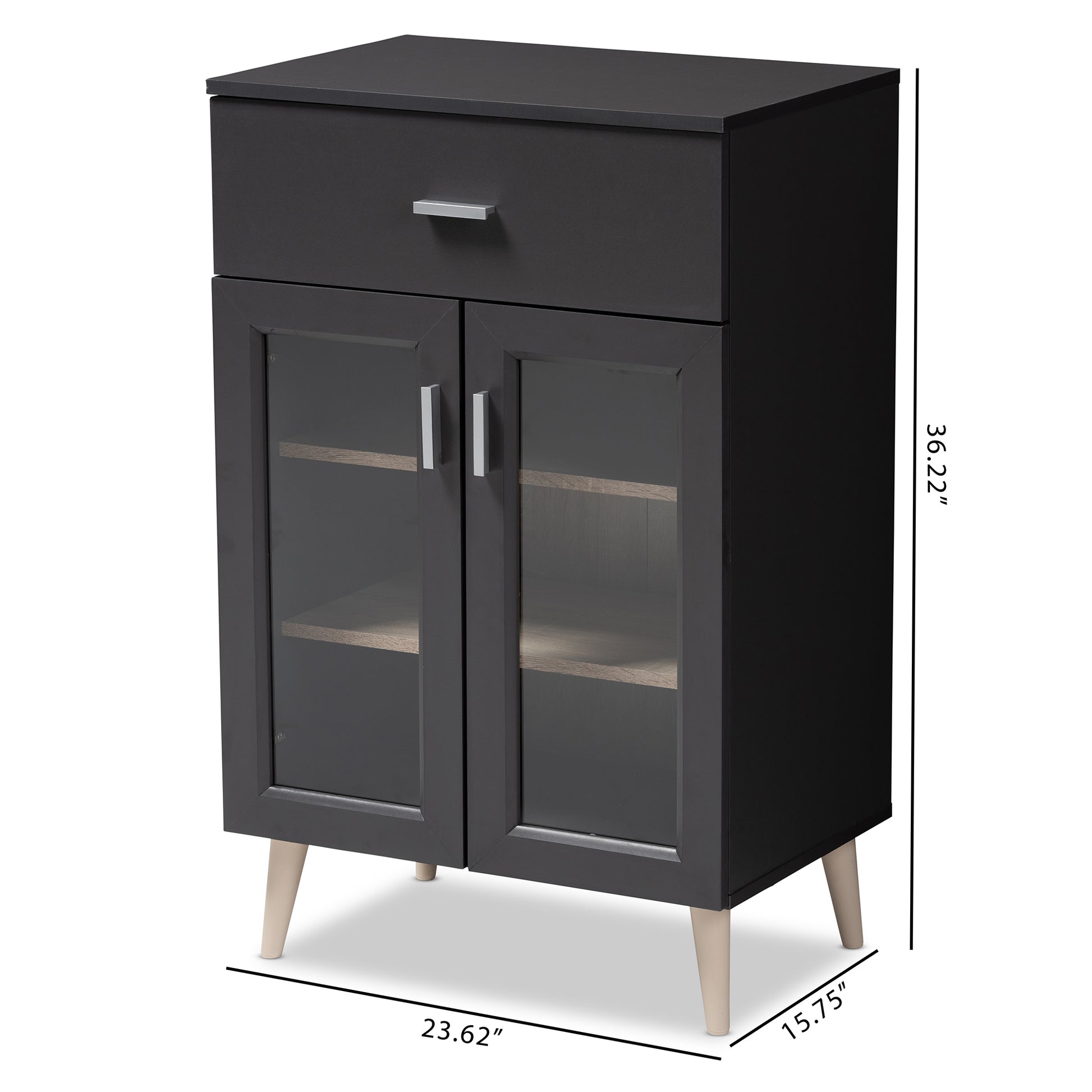 Baxton Studio Jonas Modern and Contemporary Dark Grey and Oak Brown Finished Kitchen Cabinet | Cabinets | Modishstore - 3