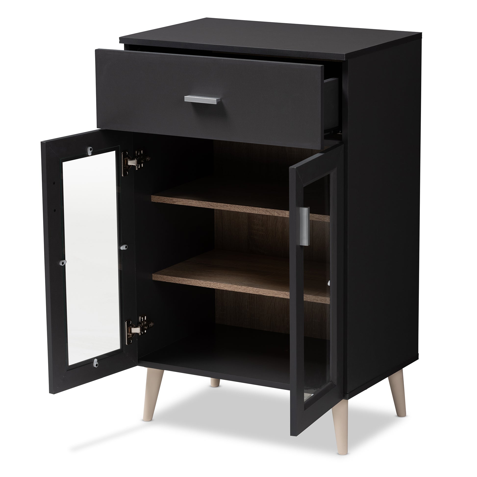 Baxton Studio Jonas Modern and Contemporary Dark Grey and Oak Brown Finished Kitchen Cabinet | Cabinets | Modishstore - 5