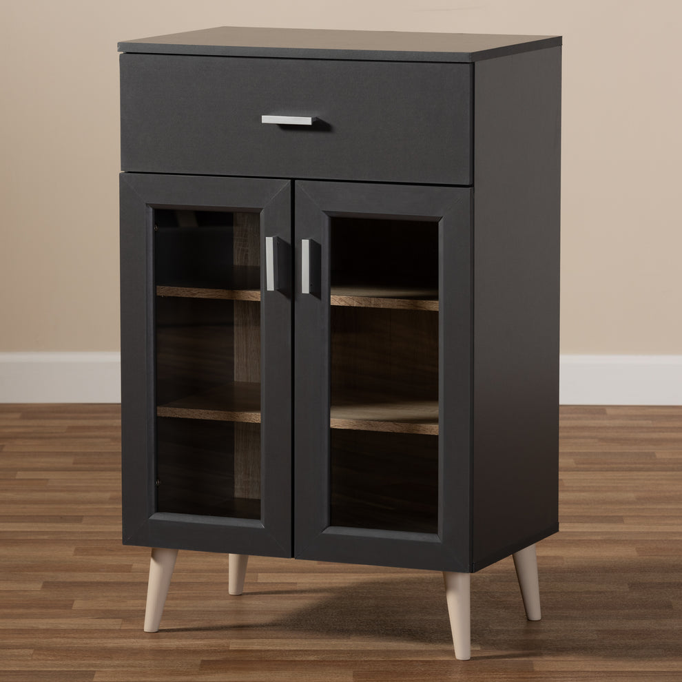 Baxton Studio Jonas Modern and Contemporary Dark Grey and Oak Brown Finished Kitchen Cabinet | Cabinets | Modishstore - 2