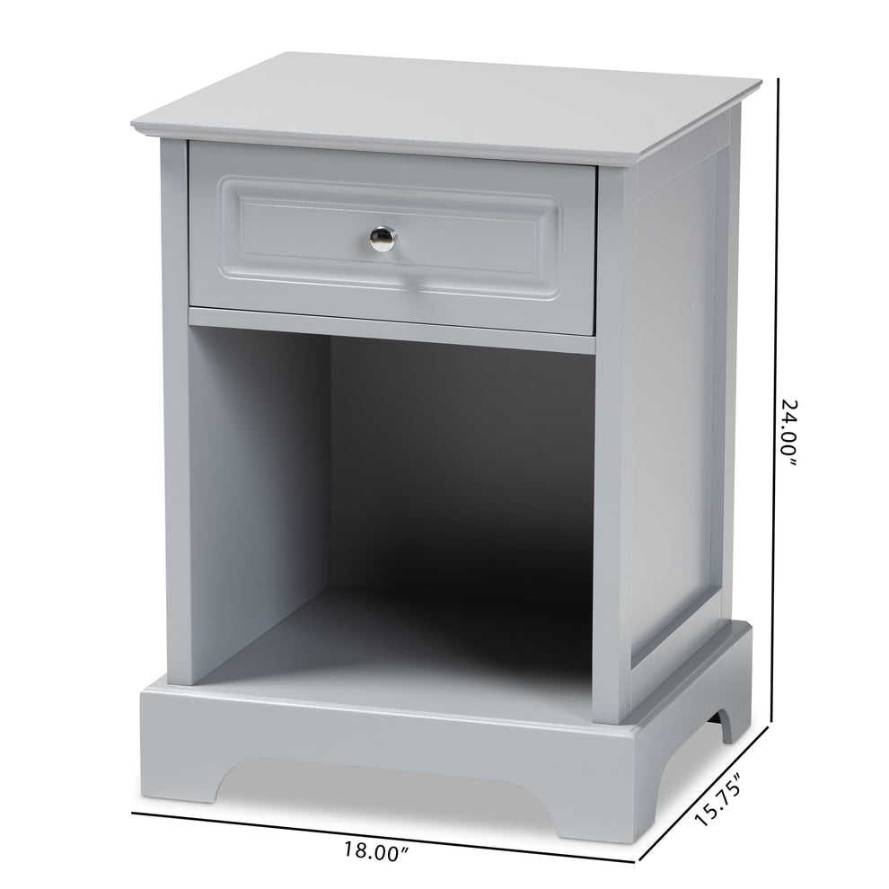 Baxton Studio Chase Modern Transitional Light Grey Finished 1-Drawer Wood End Table | Cabinets | Modishstore - 3