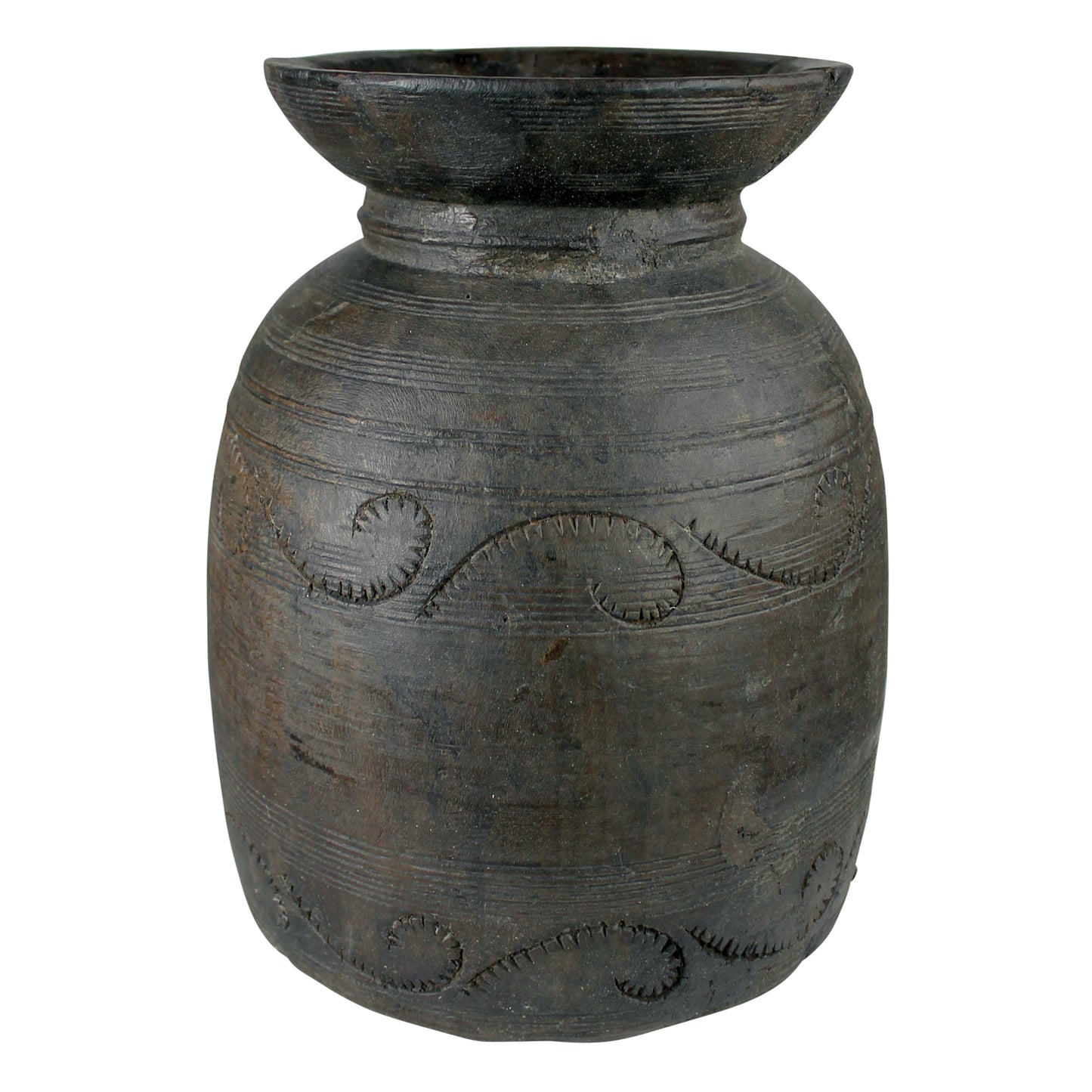 Carved Wood Pot, Dark - Large By HomArt | Planters, Troughs & Cachepots | Modishstore - 2