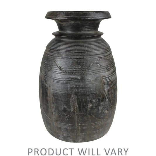 Carved Wood Pot, Dark - Large By HomArt | Planters, Troughs & Cachepots | Modishstore