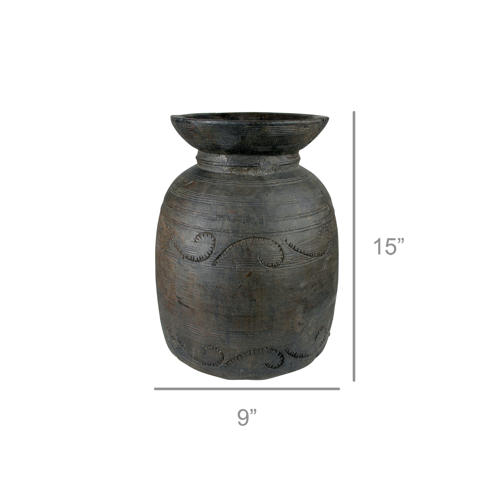 Carved Wood Pot, Dark - Large By HomArt | Planters, Troughs & Cachepots | Modishstore - 3