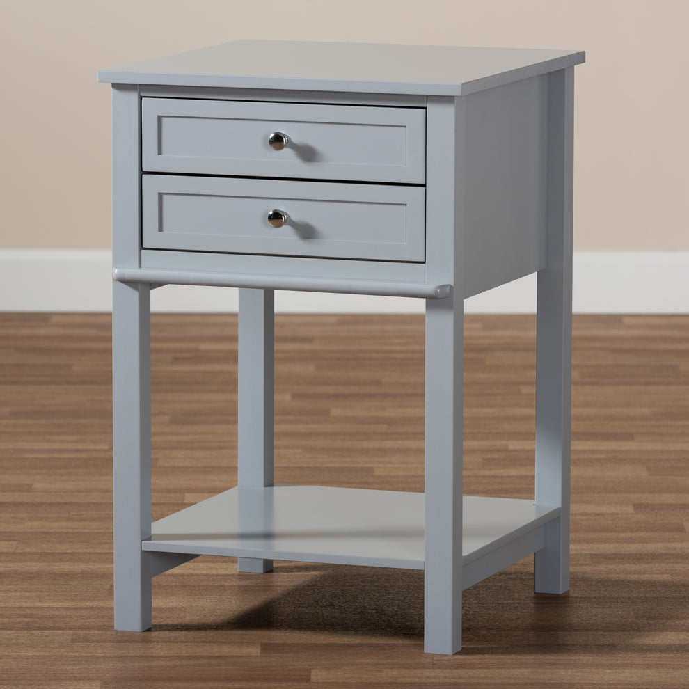 Baxton Studio Willow Modern Transitional Light Grey Finished 2-Drawer Wood End Table | Cabinets | Modishstore - 2