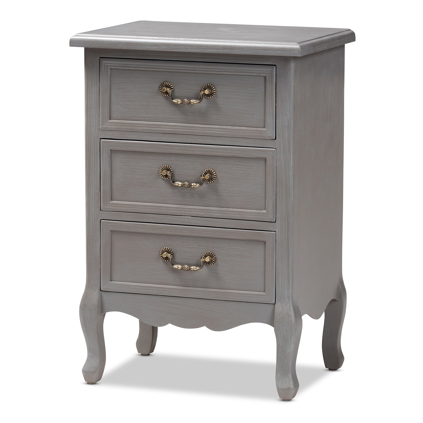 Baxton Studio Capucine Antique French Country Cottage Grey Finished Wood 3-Drawer End Table | Cabinets | Modishstore - 4