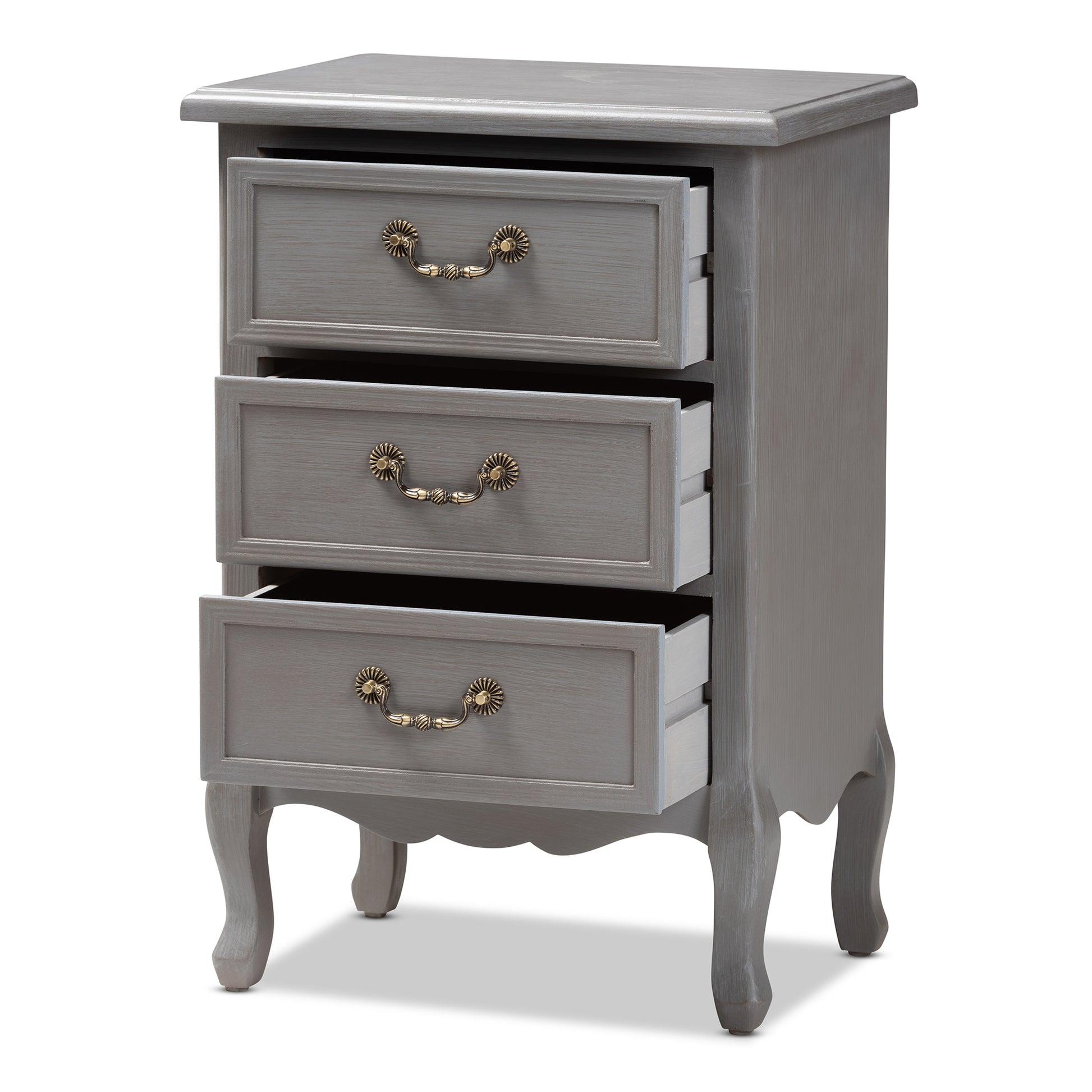 Baxton Studio Capucine Antique French Country Cottage Grey Finished Wood 3-Drawer End Table | Cabinets | Modishstore - 5