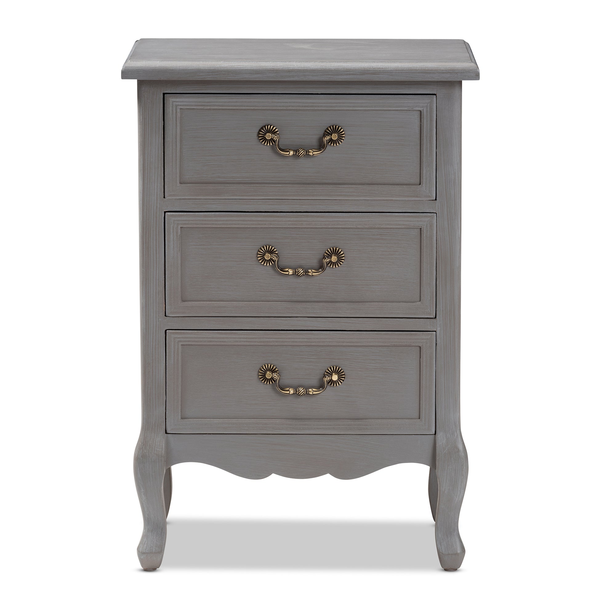 Baxton Studio Capucine Antique French Country Cottage Grey Finished Wood 3-Drawer End Table | Cabinets | Modishstore - 6